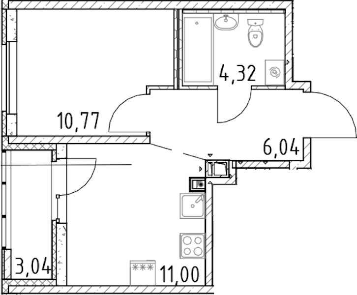 1-комнатная квартира 32.13 м², 14/17 эт., ЖК «Город Первых»